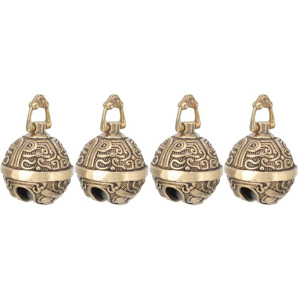 9972 4 Pcs Brass Keychain Bell Pendant - Vintage Style Golden Metal